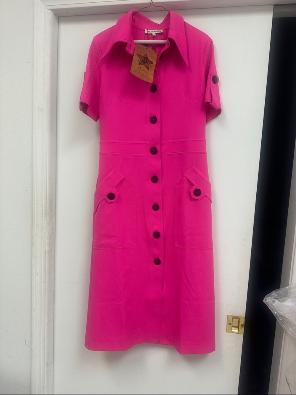 Classic Button-Front Midi Dress in Hot Pink
